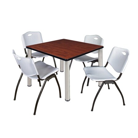 Kee Kee Square Table & Chair Set, Wood, Metal, Plastic Top, Cherry TB3636CHBPCM47GY